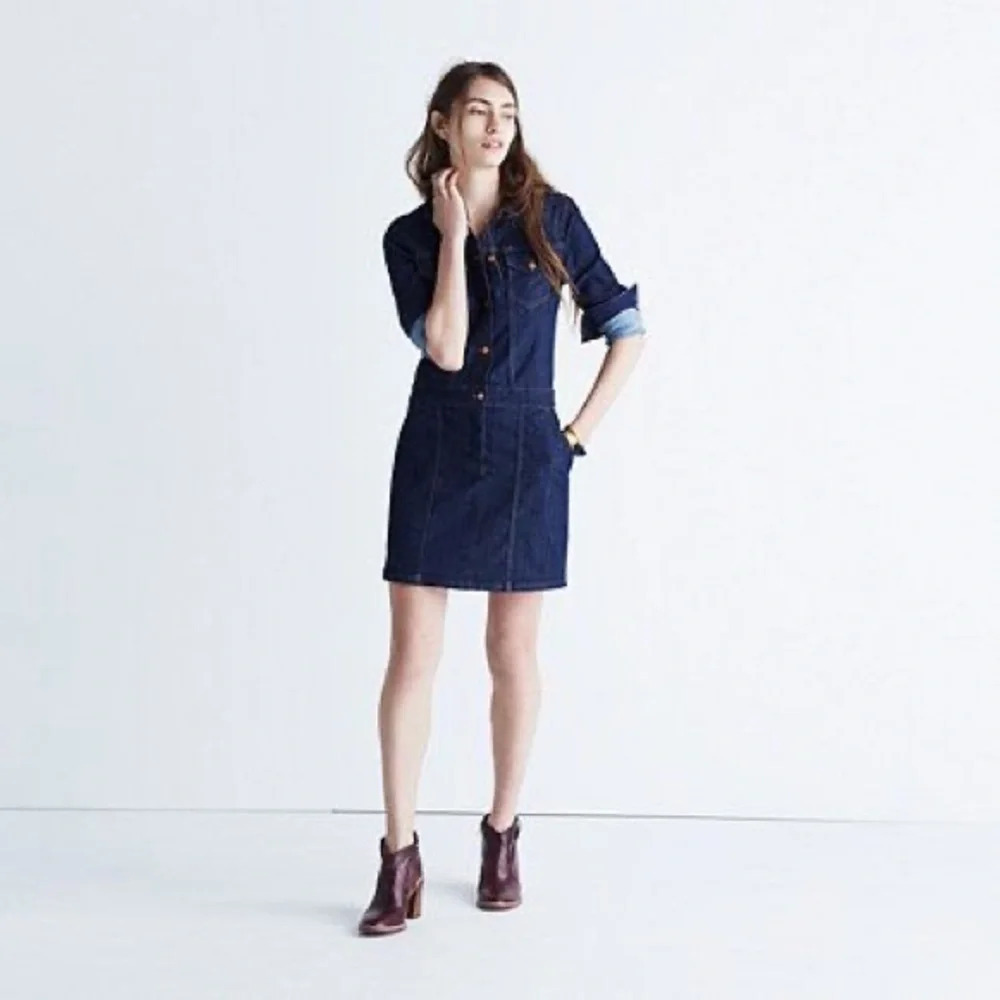 Madewell Front Button Closure Pullover Denim  Dress